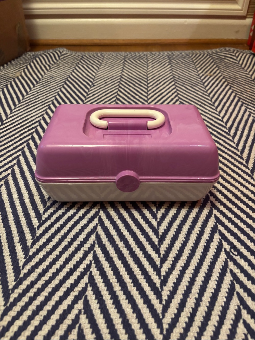 Purple and White Portable Makeup Storage Case with Handle